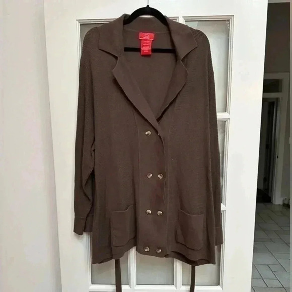 O Oscar De La Renta Women’s Brown Waffle Knit Button Cardigan Designer Plus 3X - Picture 1 of 14